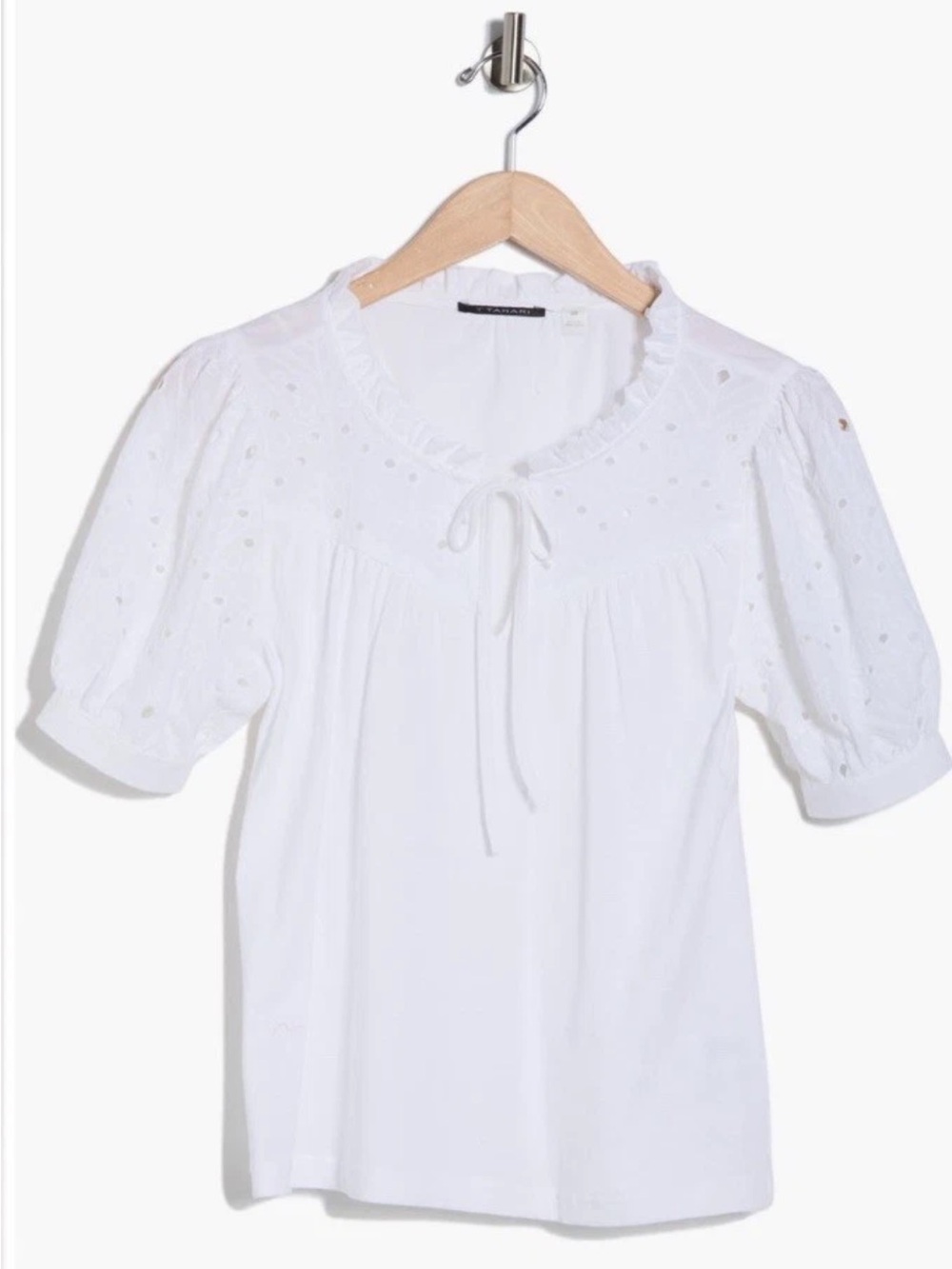 T Tahari Embroidered Short Sleeve Peasant Top Medium White NWT
